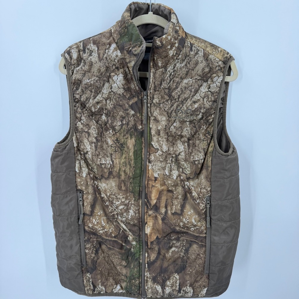 Realtree APX Camo Puffer Vest Size S Brown Full Zip Quilted Hunting 1285